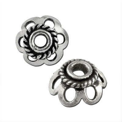 9mm Silver Plated Bali Style Round Lacy Bead Caps (5 Pieces)