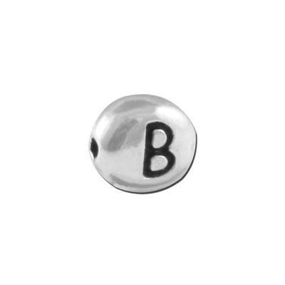 7mm Antique White Bronze Plate Oval Pewter Alphabet Beads - B