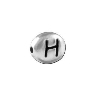7mm Antique White Bronze Plate Oval Pewter Alphabet Beads - H