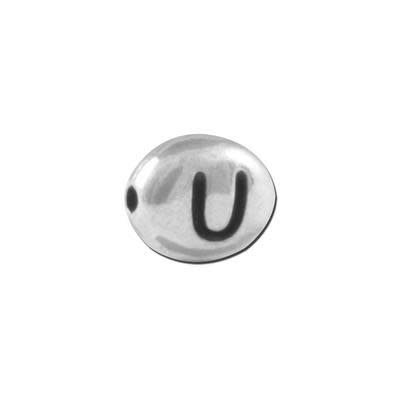 7mm Antique White Bronze Plate Oval Pewter Alphabet Beads - U