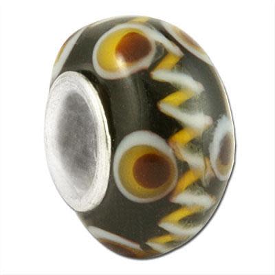 13mm Black with Brown Large Metal Hole Glass Beads (3 Pieces)