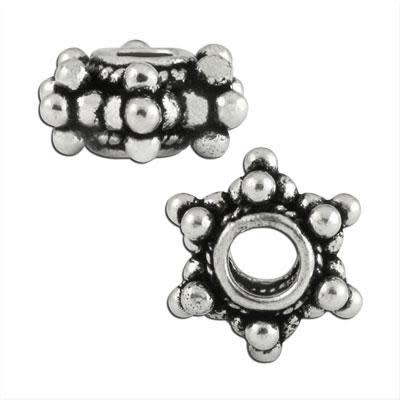 12x5mm Silver Plated Beaded Star Bali Style Spacer with Large Hole (5 Pieces)