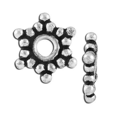 12x2mm Silver Plated Beaded Star Bali Style Spacer with Large Hole (5 Pieces)