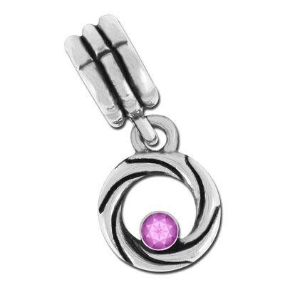 12mm Twisted Round with Pink Rhinestone In-Set Charm - Rhodium Plated (2 Pieces)