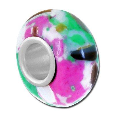 13mm White Mosaic Large Hole Bead (1 Pair)
