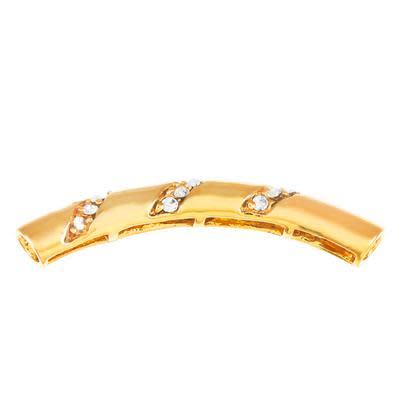36mm Gold Plated Rhinestone Curved Tube Bead