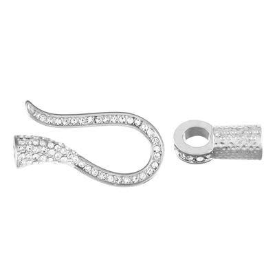 Rhodium Plated Rhinestone Hook and Eye Clasp for 2mm Round Leather