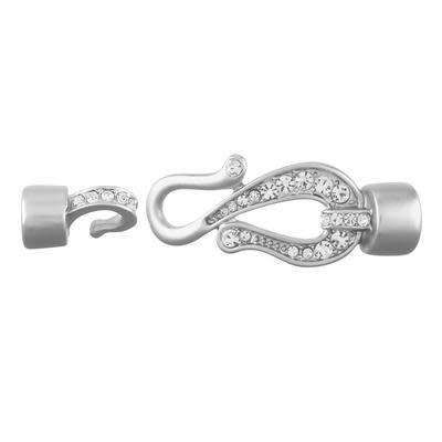Matte Silver Rhinestone Hook and Eye Clasp for 2mm or 5mm Round Leather