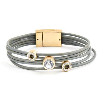 Matte Silver Rhinestone Slider Bracelet Component Set for 2mm Round Leather