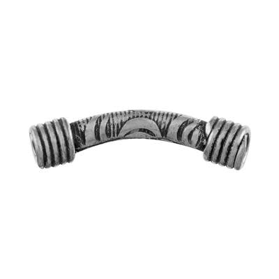 20mm Silver Plated Bali Style Small Curved Textured Barbell Tube Bead (5 Pieces)