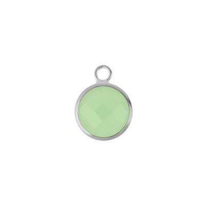 10mm Round Mint Green Faceted Glass Charm with Silver Plating