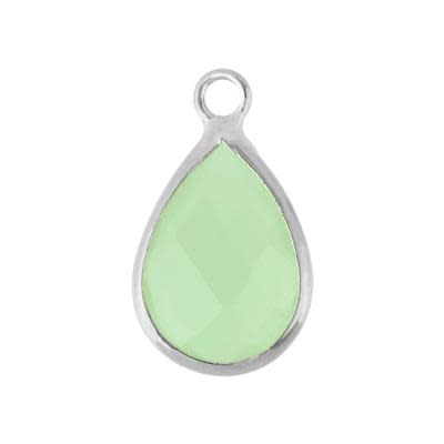 10x14mm Oval Mint Green Faceted Glass Charm with Silver Plating