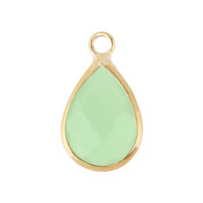 10x14mm Oval Mint Green Faceted Glass Charm with Gold Plating