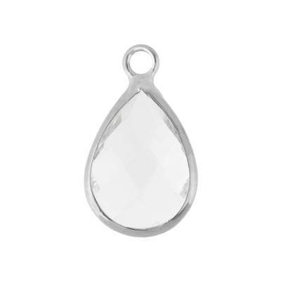 10x14mm Oval Clear Faceted Glass Charm with Silver Plating