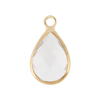 10x14mm Oval Clear Faceted Glass Charm with Gold Plating