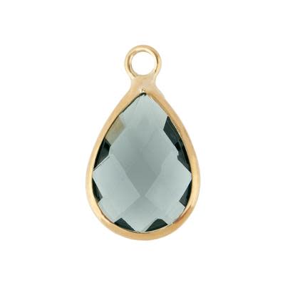 10x14mm Oval Black Faceted Glass Charm with Gold Plating