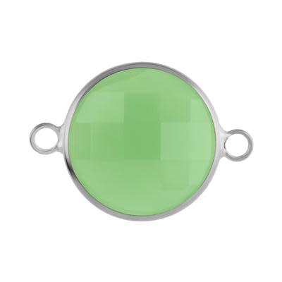 16mm Round Silver Plated Mint Green Faceted Glass Connector