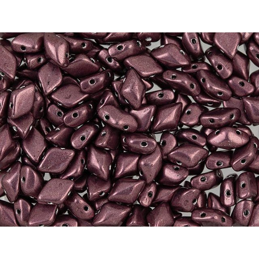 Czech Glass GemDuo, 2-Hole Diamond Shaped Beads 8x5mm, Saturated Metallic Red Pear  (2.5" Tube)