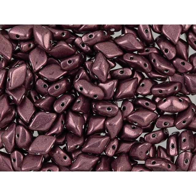Czech Glass GemDuo, 2-Hole Diamond Shaped Beads 8x5mm, Saturated Metallic Red Pear  (2.5" Tube)