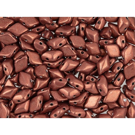 Czech Glass GemDuo, 2-Hole Diamond Shaped Beads 8x5mm, Saturated Metallic Valiant Poppy  (2.5" Tube)