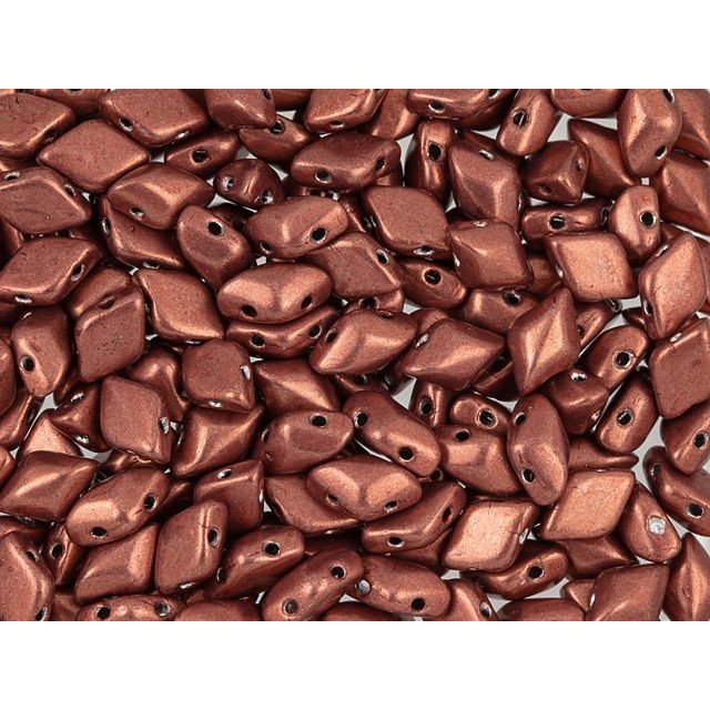 Czech Glass GemDuo, 2-Hole Diamond Shaped Beads 8x5mm, Saturated Metallic Valiant Poppy  (2.5" Tube)