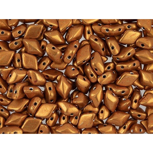 Czech Glass GemDuo, 2-Hole Diamond Shaped Beads 8x5mm, Saturated Metallic Russet Orange  (2.5" Tube)