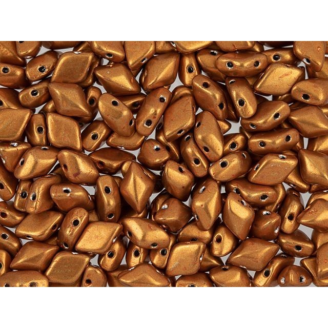 Czech Glass GemDuo, 2-Hole Diamond Shaped Beads 8x5mm, Saturated Metallic Russet Orange  (2.5" Tube)
