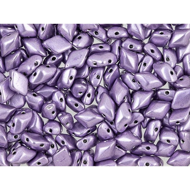 Czech Glass GemDuo, 2-Hole Diamond Shaped Beads 8x5mm, Saturated Metallic Crocus Petal  (2.5" Tube)