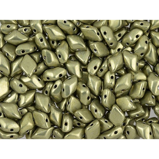 Czech Glass GemDuo, 2-Hole Diamond Shaped Beads 8x5mm, Saturated Metallic Limelight  (2.5" Tube)