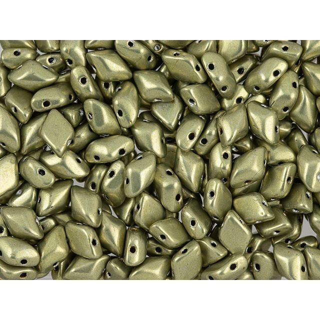 Czech Glass GemDuo, 2-Hole Diamond Shaped Beads 8x5mm, Saturated Metallic Limelight  (2.5" Tube)