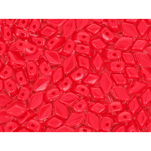 Czech Glass Mini GemDuo, 2-Hole Diamond Shaped Beads 6x4mm, Opaque Red (2.5" Tube)