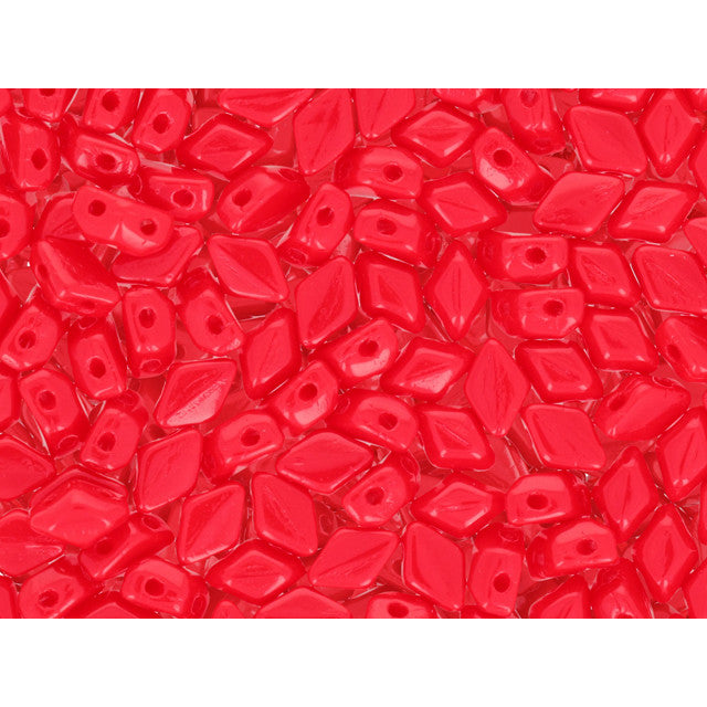 Czech Glass Mini GemDuo, 2-Hole Diamond Shaped Beads 6x4mm, Opaque Red (2.5" Tube)