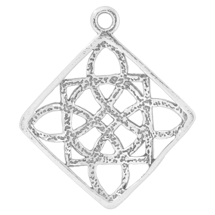 Sterling Silver Charm, Celtic Diamond 22x20mm, 1 Piece