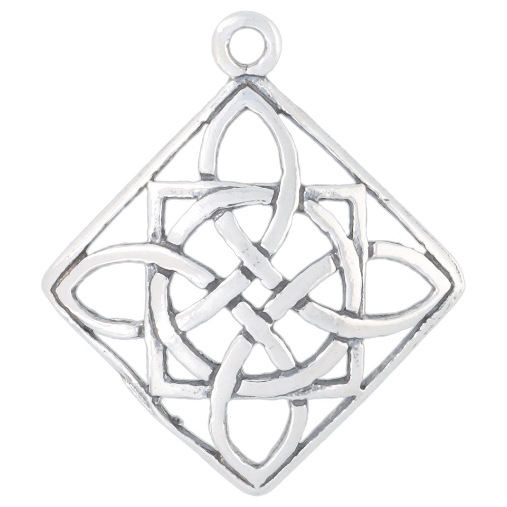 Sterling Silver Charm, Celtic Diamond 22x20mm, 1 Piece