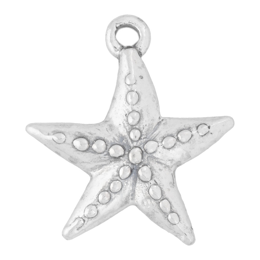 Sterling Silver Charm, Dotted Starfish 18x17mm, 1 Piece
