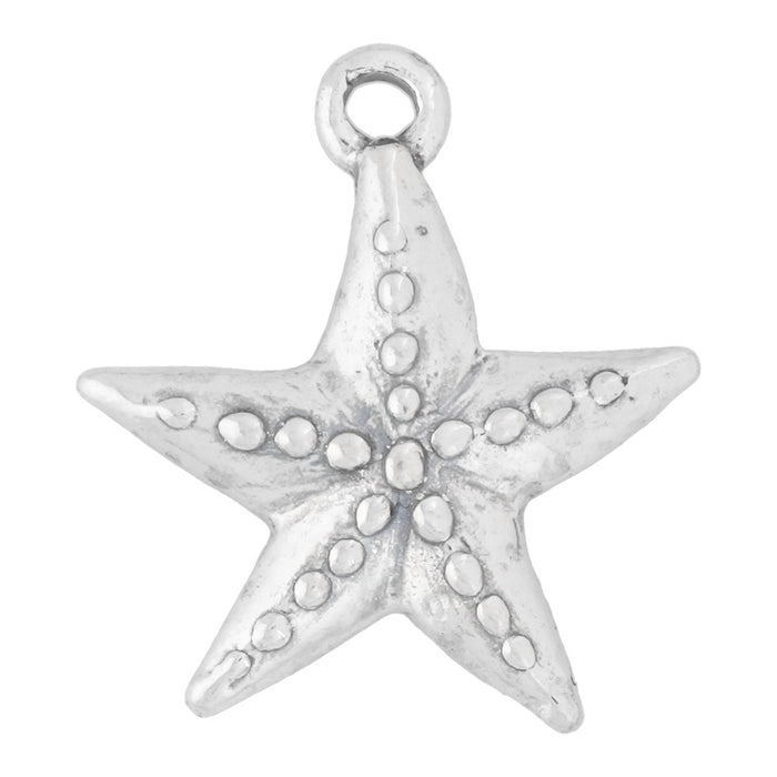 Sterling Silver Charm, Dotted Starfish 18x17mm, 1 Piece