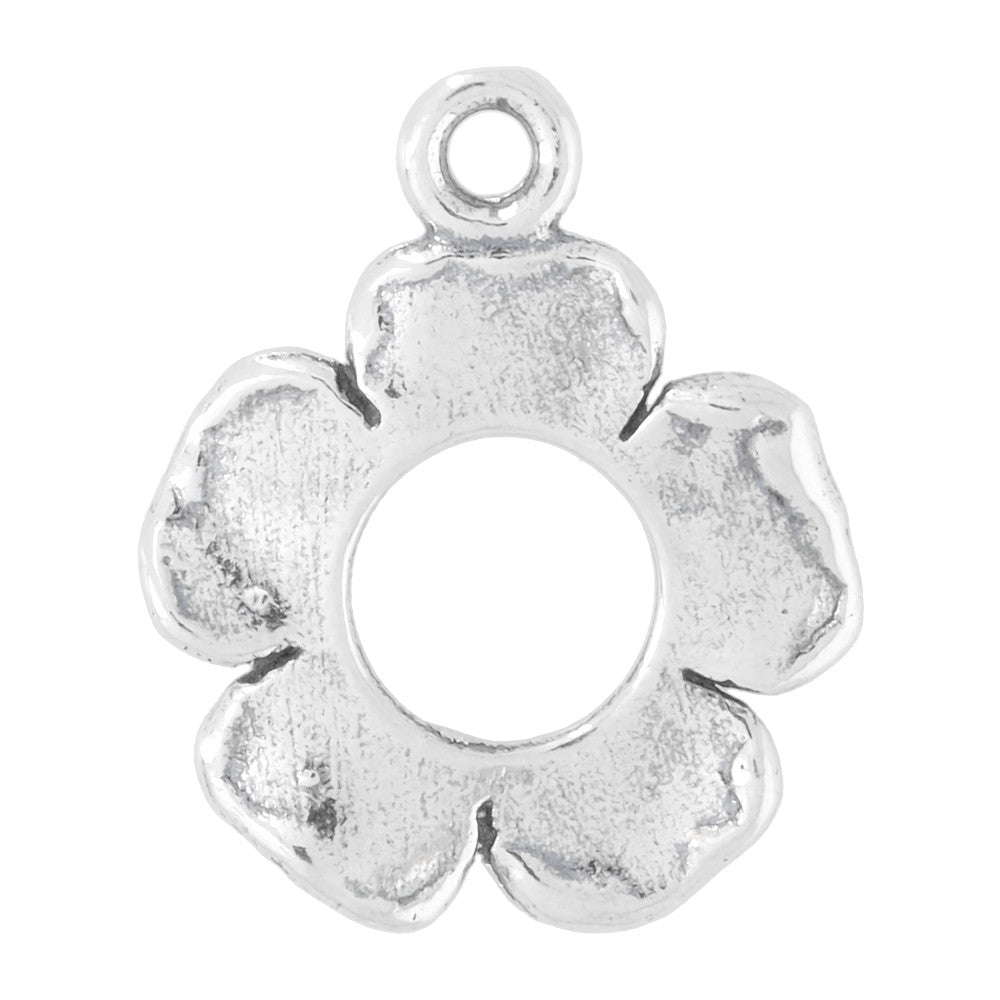 Sterling Silver Charm, Flower with Circle Cutout 16mm, 1 Piece