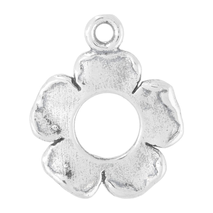 Sterling Silver Charm, Flower with Circle Cutout 16mm, 1 Piece