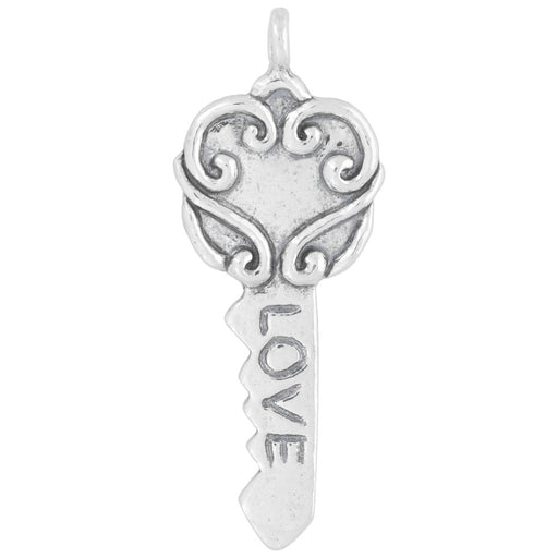 Sterling Silver Charm, Large LOVE Key with Swirl Design on Top 37x15mm, 1 Piece