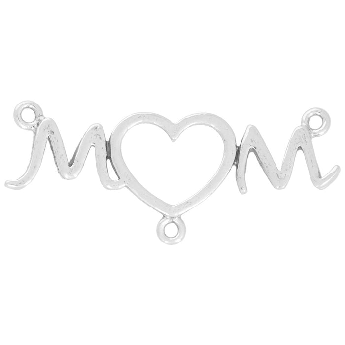 Pendant Link, Mom with Middle Heart 35.5x14.5mm, Sterling Silver (1 Piece)