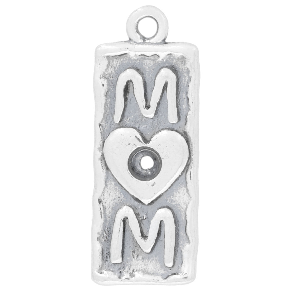 Charm, Rectangle with Mom and Heart in Center 25x9.5mm, Sterling Silver (1 Piece)