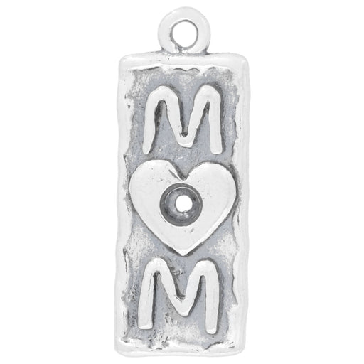 Charm, Rectangle with Mom and Heart in Center 25x9.5mm, Sterling Silver (1 Piece)