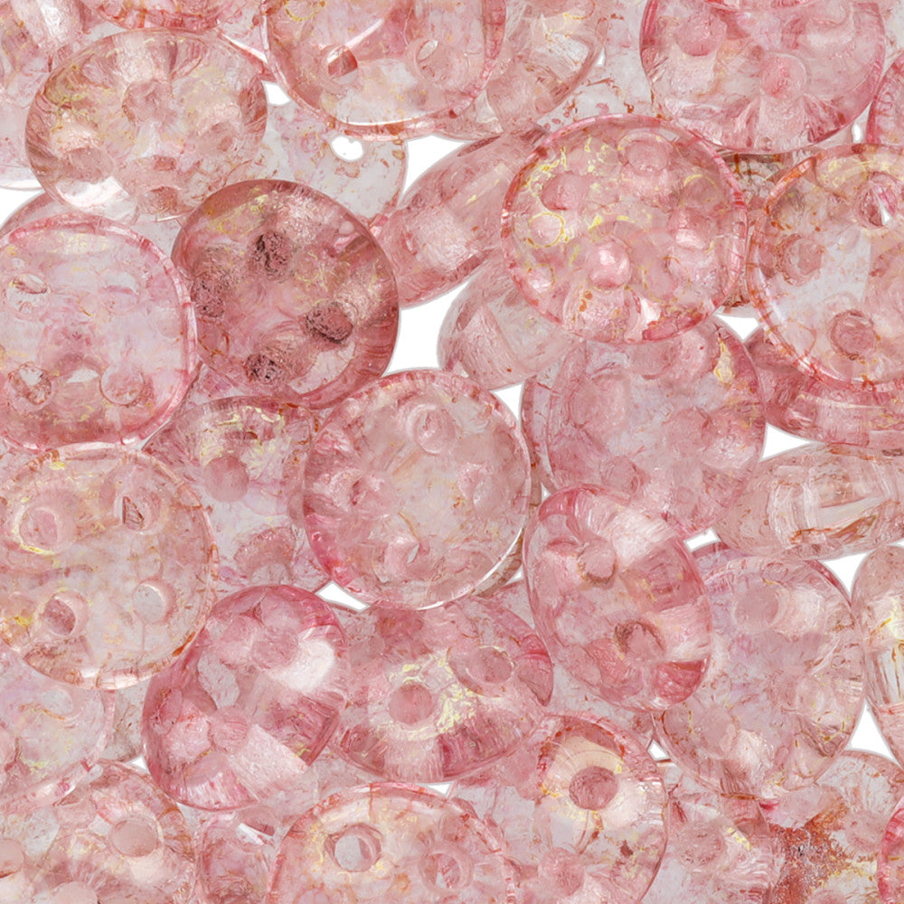 CzechMates Glass, 4-Hole QuadraLentil Beads 6mm, Transparent Topaz / Pink Luster (2.5" Tube)