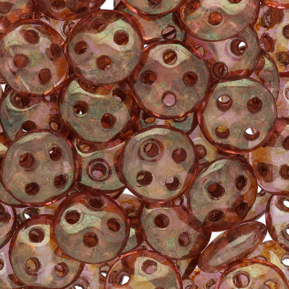 CzechMates Glass, 4-Hole QuadraLentil Beads 6mm, Rose / Gold Topaz Luster (2.5" Tube)