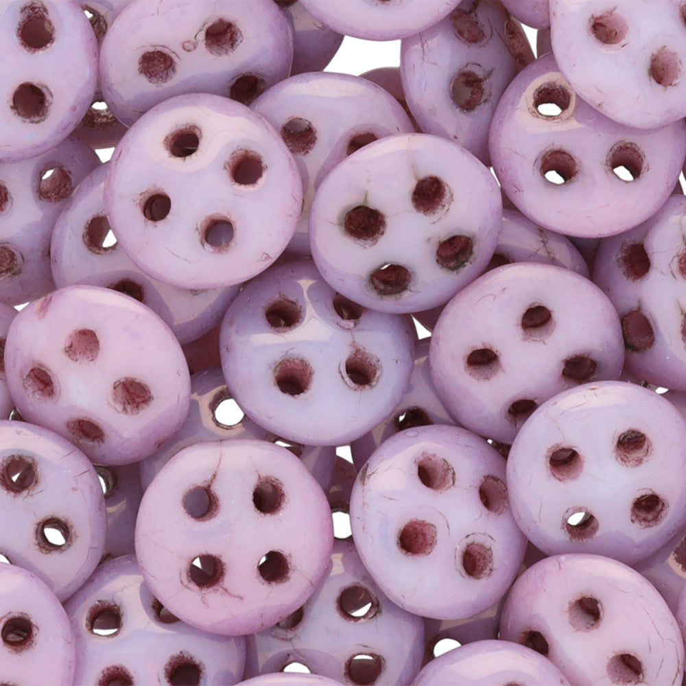 CzechMates Glass, 4-Hole QuadraLentil Beads 6mm, Opaque Lilac Luster (2.5" Tube)