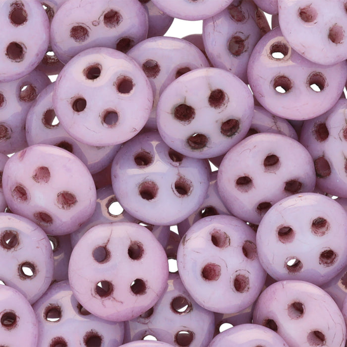CzechMates Glass, 4-Hole QuadraLentil Beads 6mm, Opaque Lilac Luster (2.5" Tube)