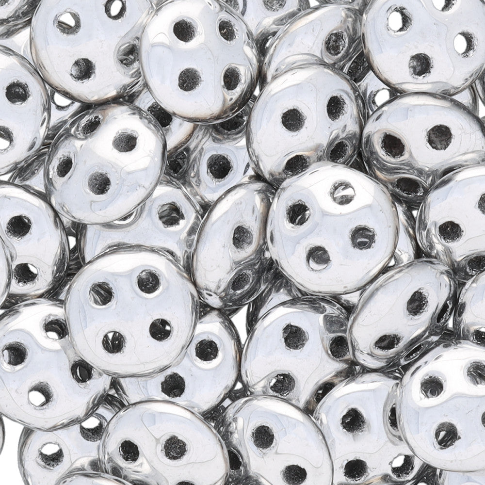 CzechMates Glass, 4-Hole QuadraLentil Beads 6mm, Silver (2.5" Tube)
