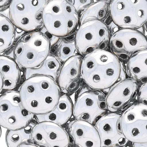 CzechMates Glass, 4-Hole QuadraLentil Beads 6mm, Silver (2.5" Tube)