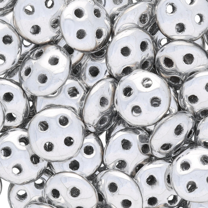 CzechMates Glass, 4-Hole QuadraLentil Beads 6mm, Silver (2.5" Tube)