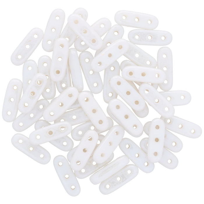 CzechMates Glass, 3-Hole Beam Beads 10x3.5mm, Opaque White Luster (2.5" Tube)